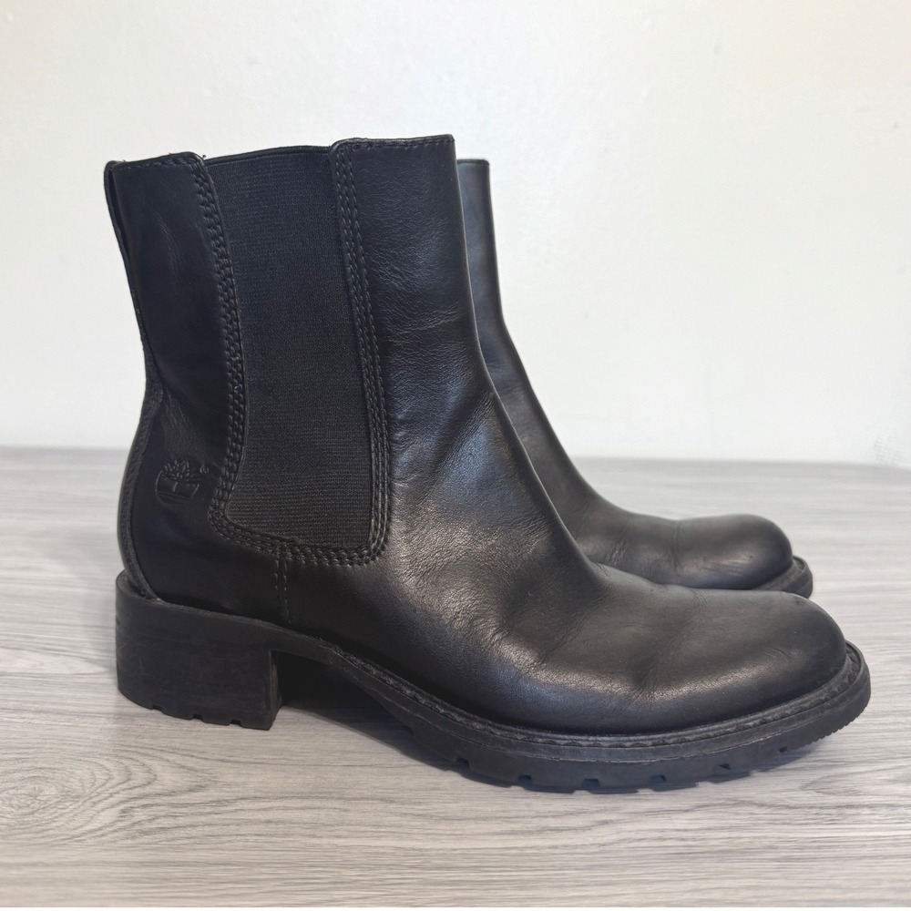 *Read* Timberland Black Leather Chelsea Boots 6M Comfort System 44370 Lug Sole